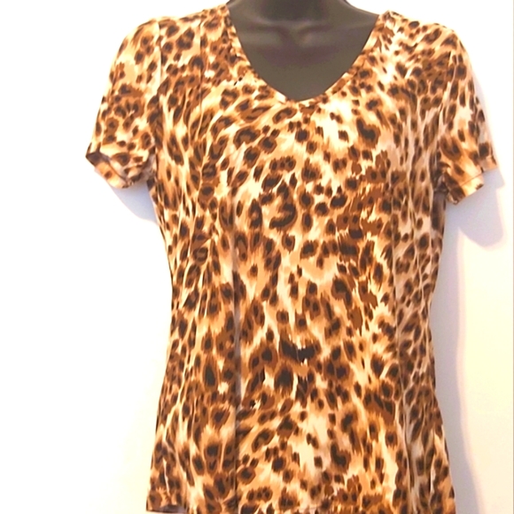 PETER NYGARD | Women's Petites Animal Print Top Brown White Size Small - Picture 1 of 7
